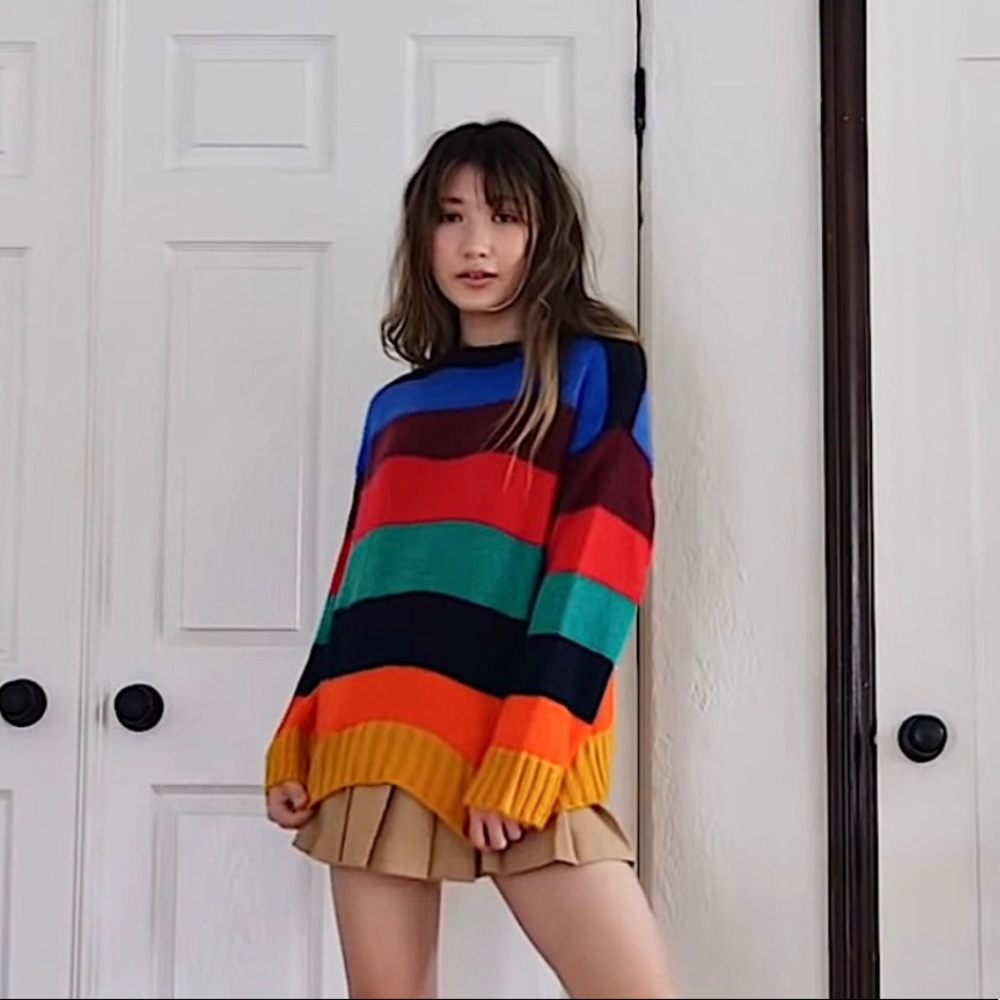 chunky rainbow stripe sweater as seen on ashley bestdressed